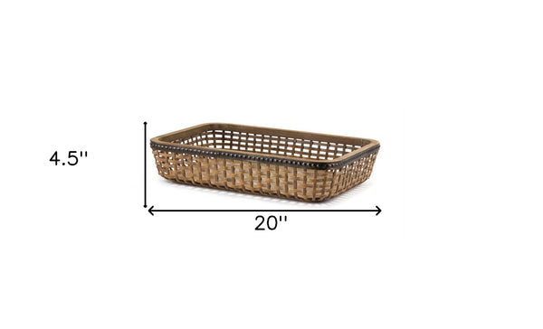 Homeroots Set Of Two Brown Rectangular Woven Bamboo Wood Serving Tray   516312