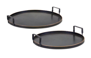Homeroots Set Of Two Black And Gold Round Metal Serving Tray With Handles   516314