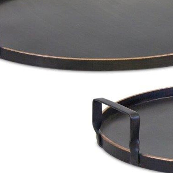 Homeroots Set Of Two Black And Gold Round Metal Serving Tray With Handles   516314