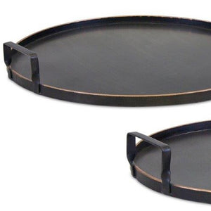 Homeroots Set Of Two Black And Gold Round Metal Serving Tray With Handles   516314