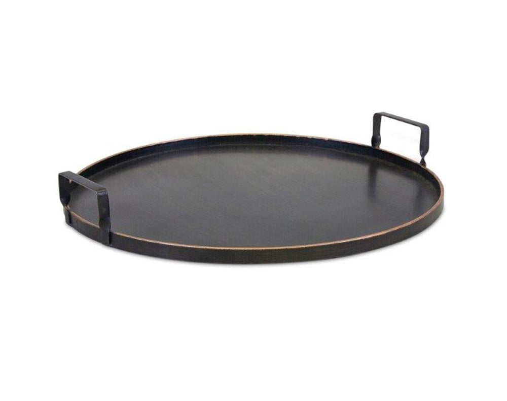 Homeroots Set Of Two Black And Gold Round Metal Serving Tray With Handles   516314