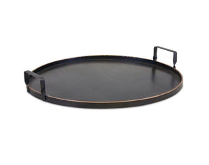 Homeroots Set Of Two Black And Gold Round Metal Serving Tray With Handles   516314