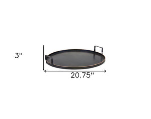 Homeroots Set Of Two Black And Gold Round Metal Serving Tray With Handles   516314