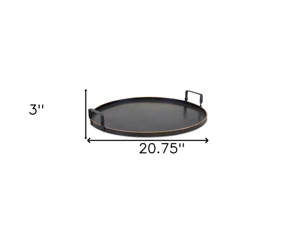 Homeroots Set Of Two Black And Gold Round Metal Serving Tray With Handles   516314