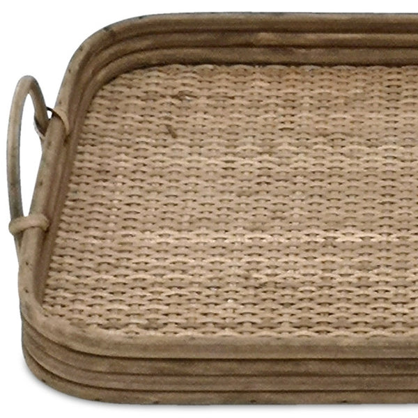 Homeroots Set Of Two Brown Rattan Serving Tray With Handles   516316