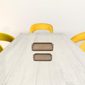 Homeroots Set Of Two Brown Rattan Serving Tray With Handles   516316