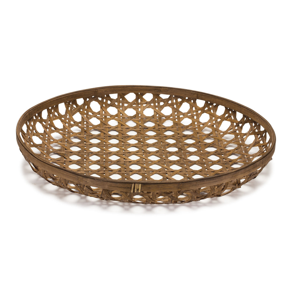 Homeroots 26" Brown Bamboo Weave Round Wood Vanity Tray   516322