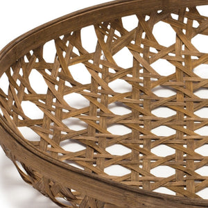 Homeroots 26" Brown Bamboo Weave Round Wood Vanity Tray   516322