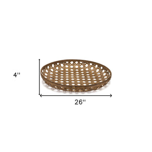 Homeroots 26" Brown Bamboo Weave Round Wood Vanity Tray   516322