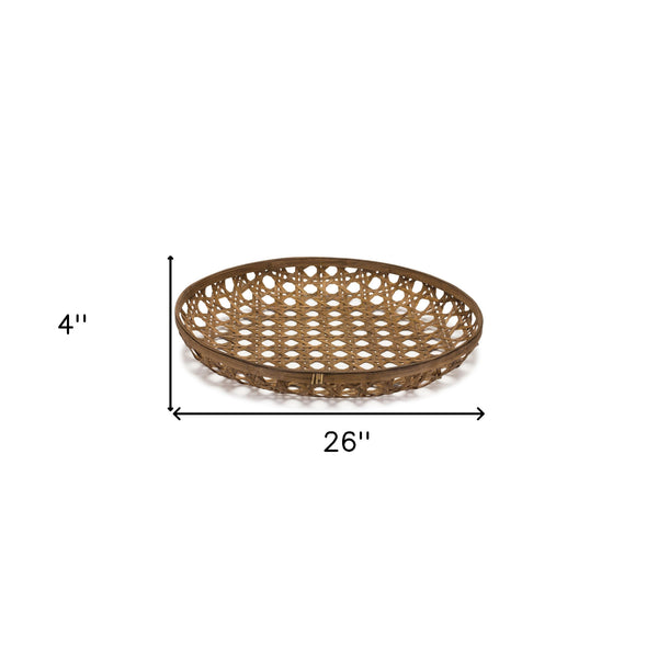 Homeroots 26" Brown Bamboo Weave Round Wood Vanity Tray   516322