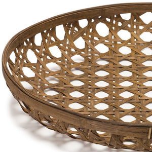 Homeroots 26" Brown Bamboo Weave Round Wood Vanity Tray   516322