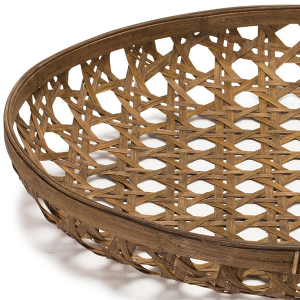 Homeroots 26" Brown Bamboo Weave Round Wood Vanity Tray   516322