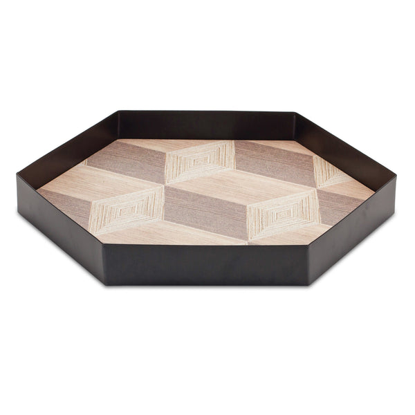 Homeroots Set Of Three Natural And Black Hexagon Iron Serving Tray   516329