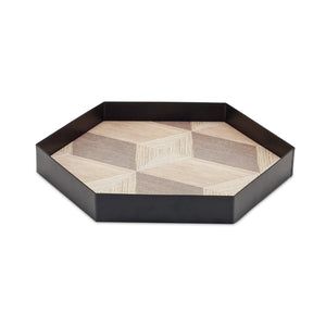 Homeroots Set Of Three Natural And Black Hexagon Iron Serving Tray   516329