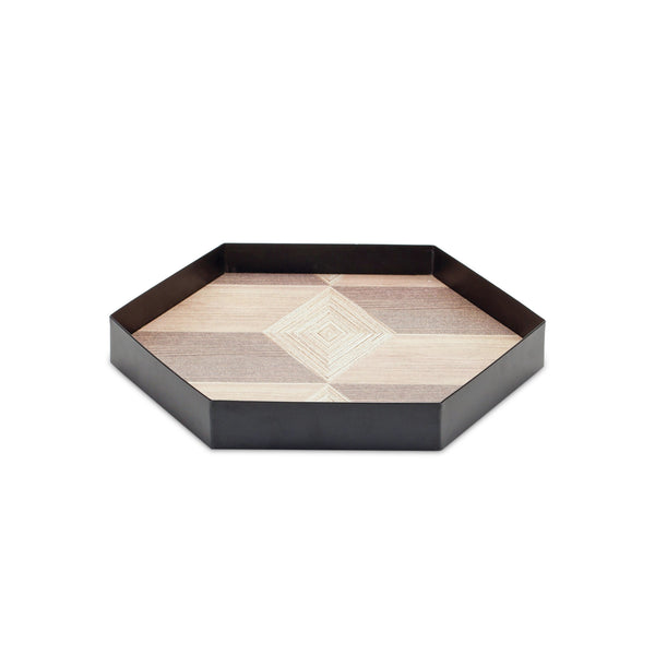 Homeroots Set Of Three Natural And Black Hexagon Iron Serving Tray   516329