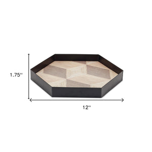 Homeroots Set Of Three Natural And Black Hexagon Iron Serving Tray   516329