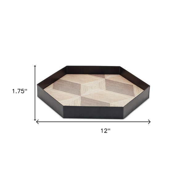 Homeroots Set Of Three Natural And Black Hexagon Iron Serving Tray   516329