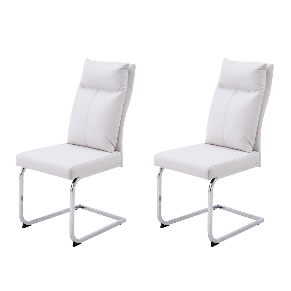 English Elm Dining Chair Set of 2 Faux Leather Chrome Base Ergonomic Contemporary Kitchen Seating White W3851P453160