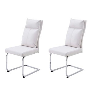 English Elm Dining Chair Set of 2 Faux Leather Chrome Base Ergonomic Contemporary Kitchen Seating White W3851P453160