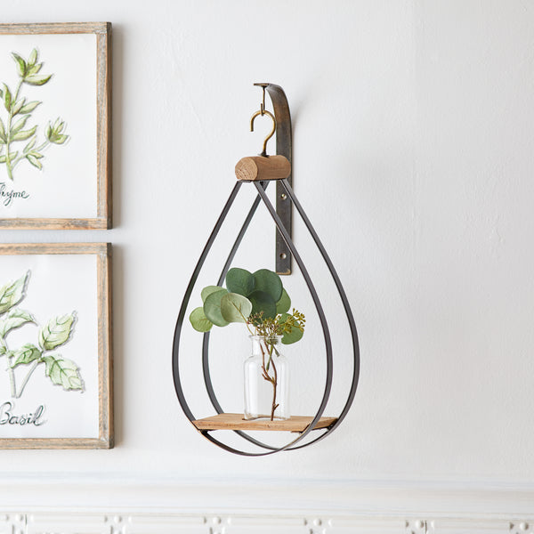 Homeroots Set Of Two Clear Brown And Black Metal Glass And Wood Wall Vases  Metal,Glass,Wood 516333