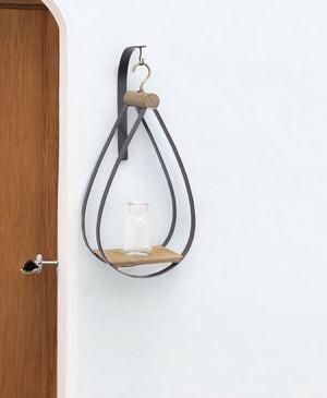 Homeroots Set Of Two Clear Brown And Black Metal Glass And Wood Wall Vases  Metal,Glass,Wood 516333