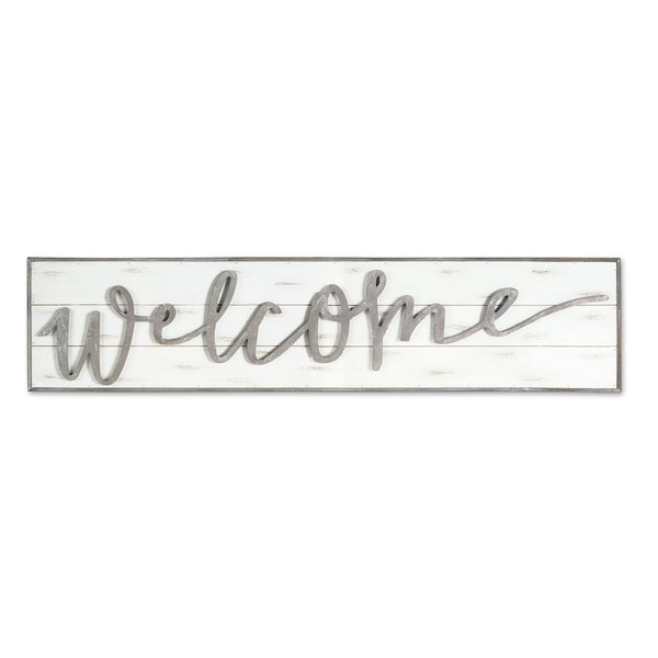 Homeroots 11" X 48" White And Gray Welcome Solid And Manufactured Wood Wall Decor  Solid And Manufactured Wood 516340