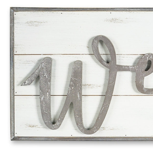 Homeroots 11" X 48" White And Gray Welcome Solid And Manufactured Wood Wall Decor  Solid And Manufactured Wood 516340