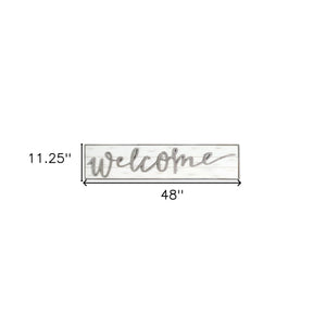 Homeroots 11" X 48" White And Gray Welcome Solid And Manufactured Wood Wall Decor  Solid And Manufactured Wood 516340