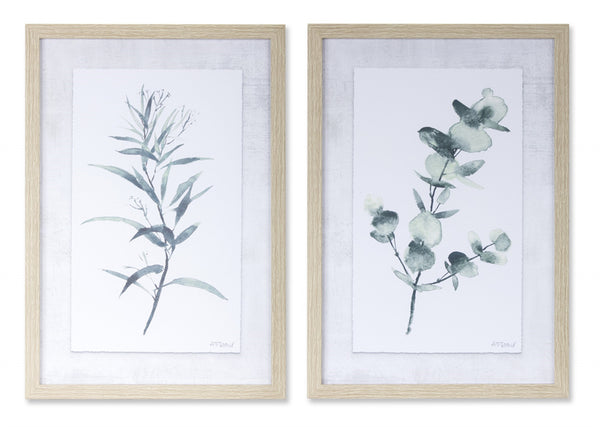 Homeroots Set Of Two 18" X 13" Natural And Gray Leaf Floral Framed Art  Manufactured Wood 516347