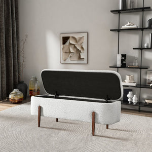 English Elm Sarna Boucle Upholstered Storage Bench with Lift Top for Bedroom or Entryway B183P255305