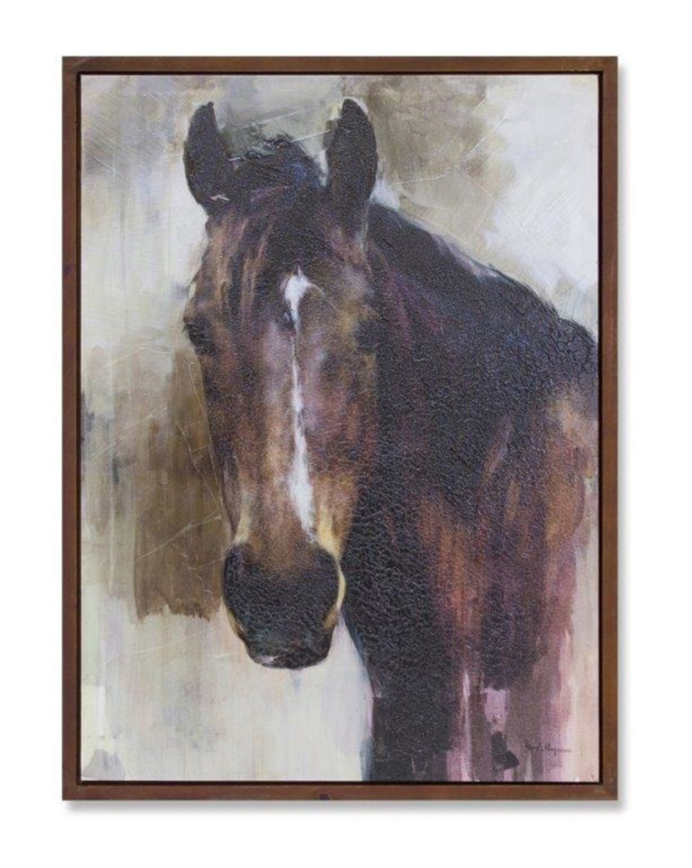 HomeRoots 32" Striking Brown, Black & White Horse Wood Framed Art – Rustic Modern Wall Décor for Home & Office 516356