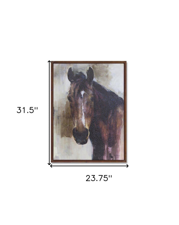 Homeroots 32" X 24" Brown Black And White Horse Wood Framed Art  Wood 516356