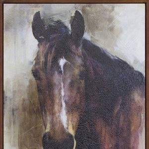 Homeroots 32" X 24" Brown Black And White Horse Wood Framed Art  Wood 516356