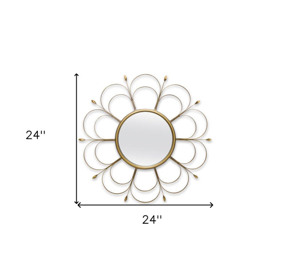 Homeroots 24" Gold Flower Iron Framed Accent Mirror   516357