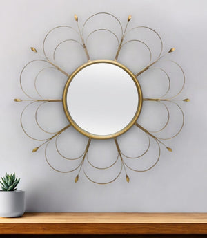 Homeroots 24" Gold Flower Iron Framed Accent Mirror   516357