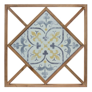 Homeroots Set Of Two 14" X 0" White Blue And Brown Floral Wood And Metal Framed Art  Wood And Metal 516365
