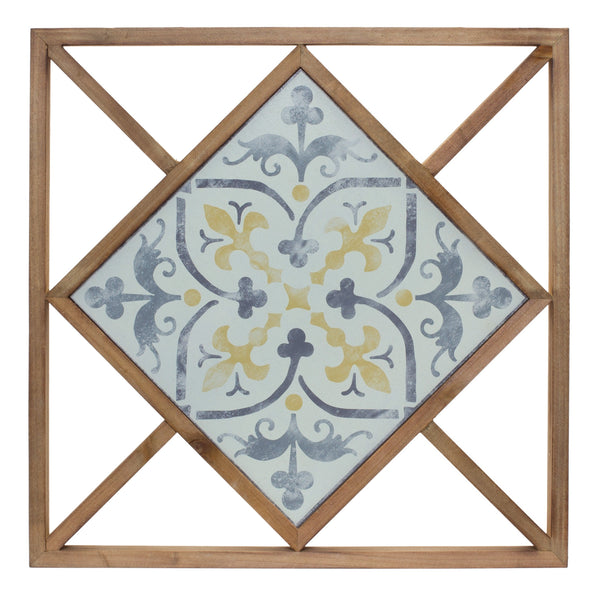 Homeroots Set Of Two 14" X 0" White Blue And Brown Floral Wood And Metal Framed Art  Wood And Metal 516365