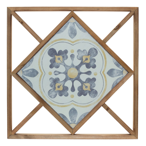 Homeroots Set Of Two 14" X 0" White Blue And Brown Floral Wood And Metal Framed Art  Wood And Metal 516365