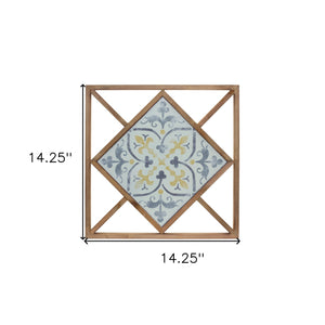 Homeroots Set Of Two 14" X 0" White Blue And Brown Floral Wood And Metal Framed Art  Wood And Metal 516365
