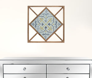 Homeroots Set Of Two 14" X 0" White Blue And Brown Floral Wood And Metal Framed Art  Wood And Metal 516365