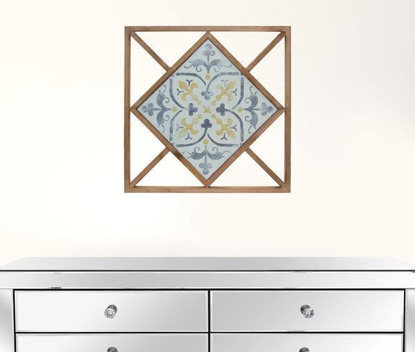 Homeroots Set Of Two 14" X 0" White Blue And Brown Floral Wood And Metal Framed Art  Wood And Metal 516365