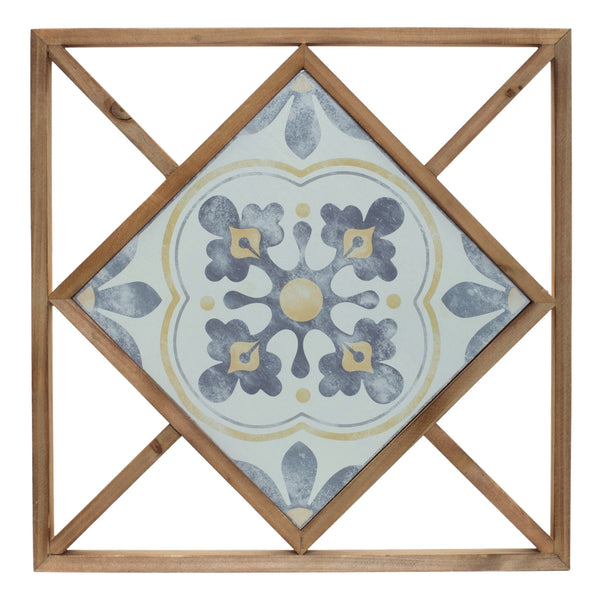 Homeroots Set Of Two 14" X 0" White Blue And Brown Floral Wood And Metal Framed Art  Wood And Metal 516365