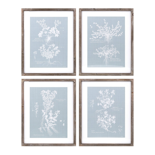 Homeroots Set Of Four 20" X 16" Blue And White Flower Solid Wood Framed Art  Solid Wood 516374