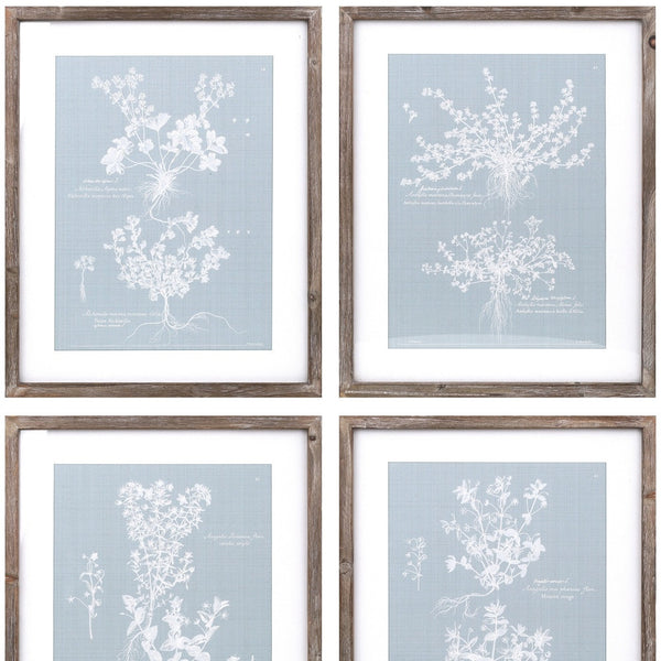 Homeroots Set Of Four 20" X 16" Blue And White Flower Solid Wood Framed Art  Solid Wood 516374