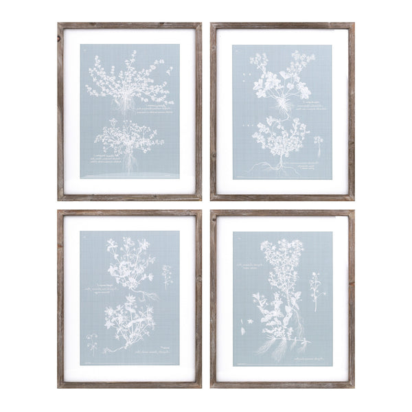 Homeroots Set Of Four 20" X 16" Blue And White Flower Solid Wood Framed Art  Solid Wood 516374