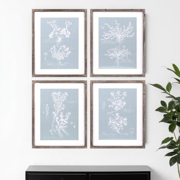 Homeroots Set Of Four 20" X 16" Blue And White Flower Solid Wood Framed Art  Solid Wood 516374