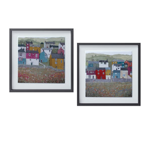 HomeRoots Set of Two Charming Gray Green Yellow Framed Artworks for Modern Home Décor and Easy Hanging 516380