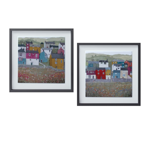 HomeRoots Set of Two Charming Gray Green Yellow Framed Artworks for Modern Home Décor and Easy Hanging 516380