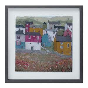 HomeRoots Set of Two Charming Gray Green Yellow Framed Artworks for Modern Home Décor and Easy Hanging 516380