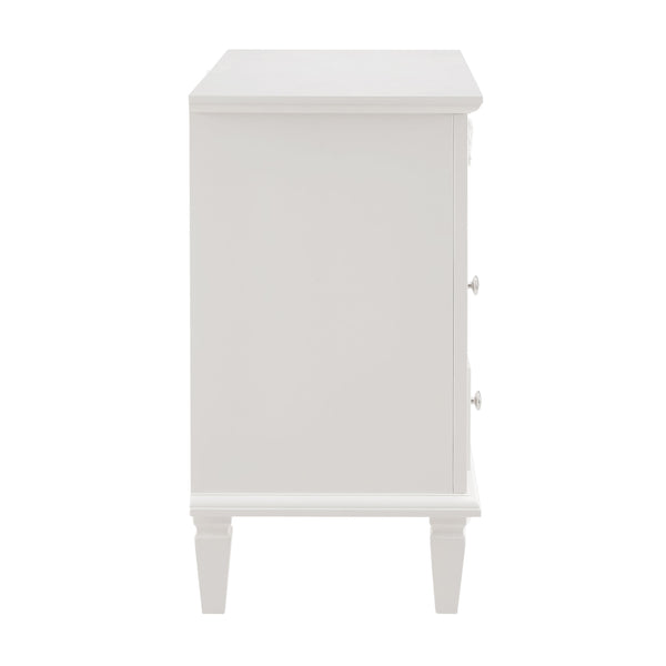 English Elm Open Dresser Nightstand with Charging Station and Open Shelf, 2 Drawers, Solid Wood Legs, Farmhouse Appeal White W1693P216932